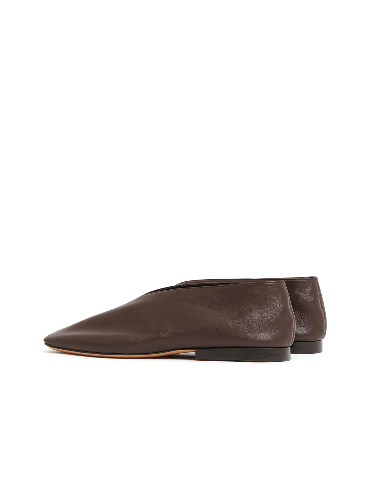 Chocolate Square-Toe V-Cut Vamp Simple Flats