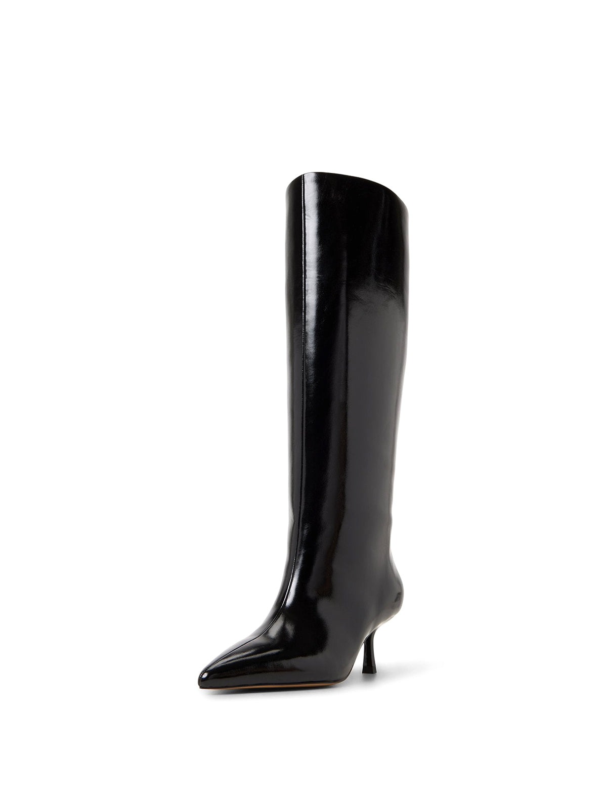 Patent Black Pointed-Toe Sleek Wide Calf Knee High Stiletto Boots