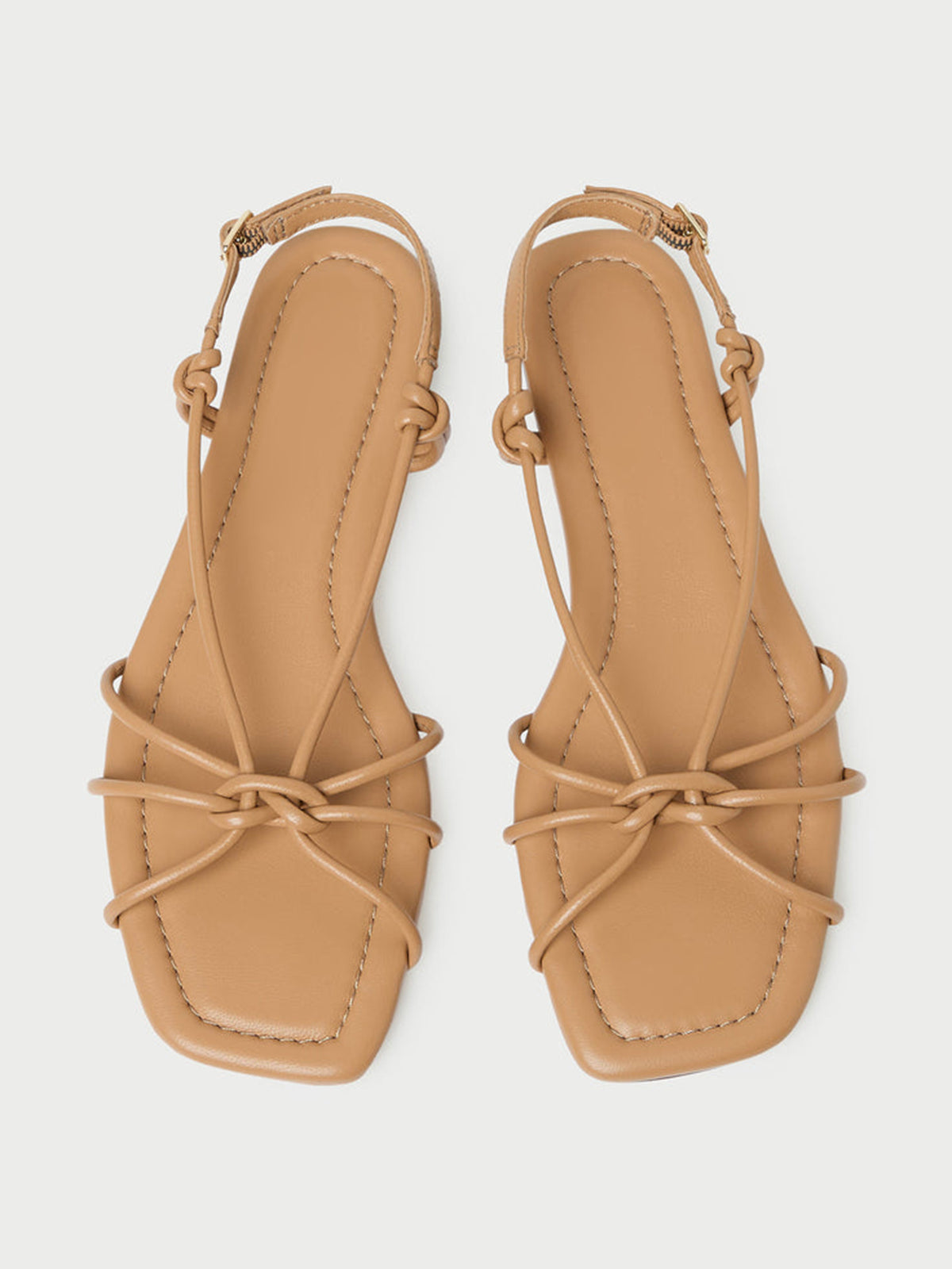 Sand Square-Toe Strappy Chic Flats Sandals