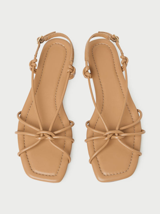 Sand Square-Toe Strappy Chic Flats Sandals