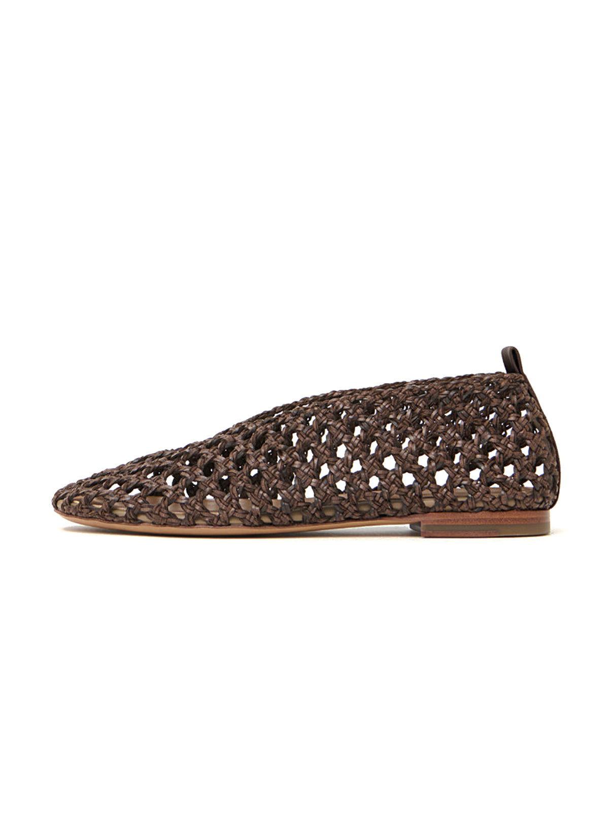 Coffee Woven Vegan Leather Round-Toe Simple Slip-On Flats