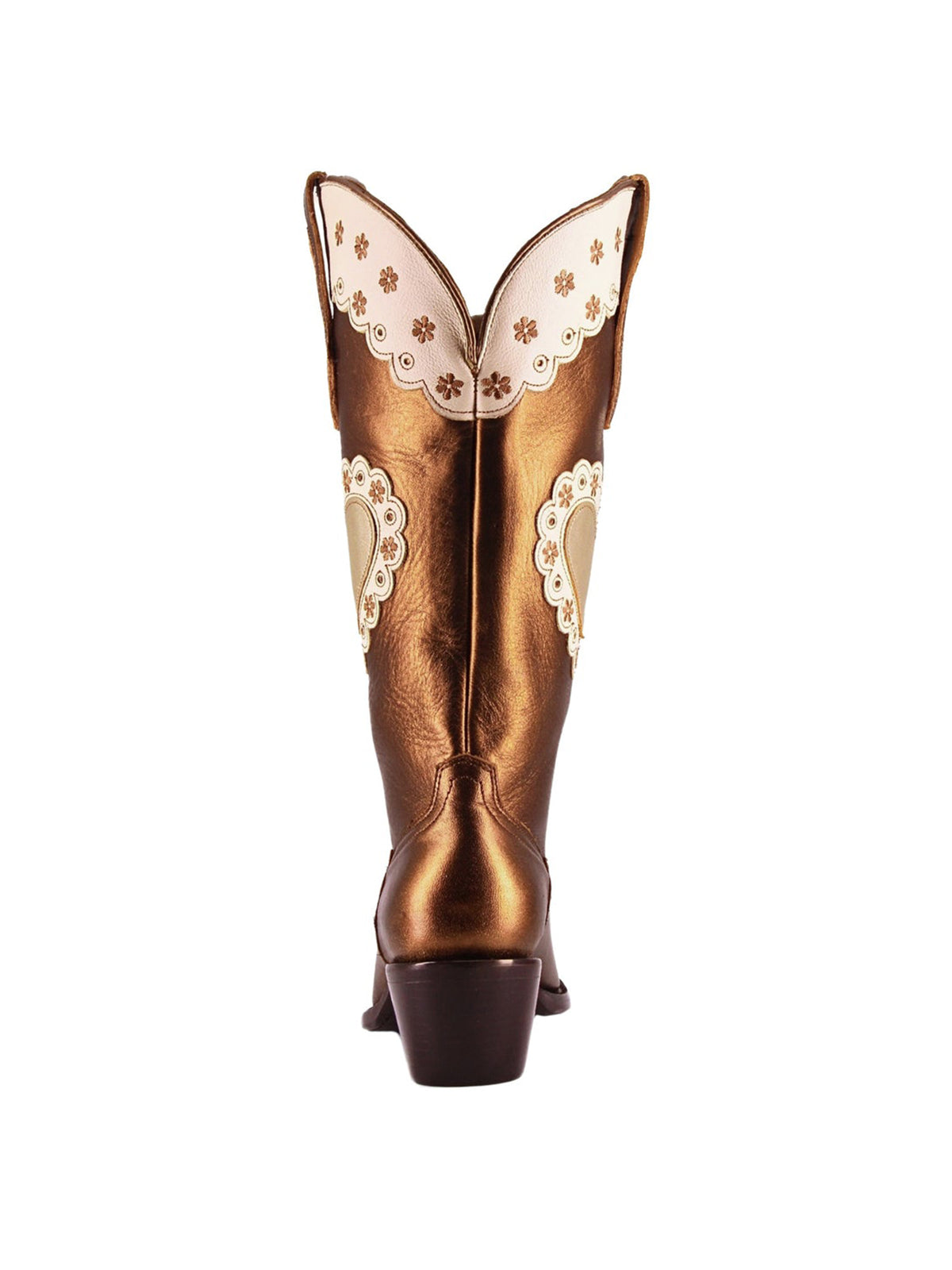 Metallic Copper Snip-Toe Heart Applique And Flowers Embroidery Mid Calf Cowgirl Boots
