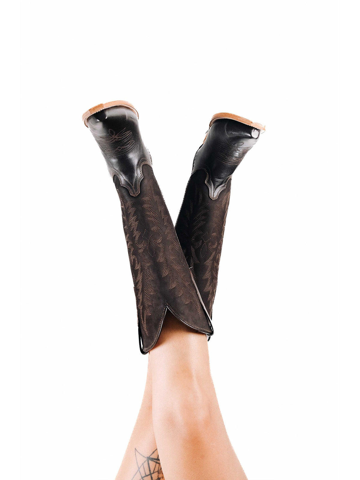Dark Brown Western Snip-Toe Wide Calf Knee High Cowgirl Boots