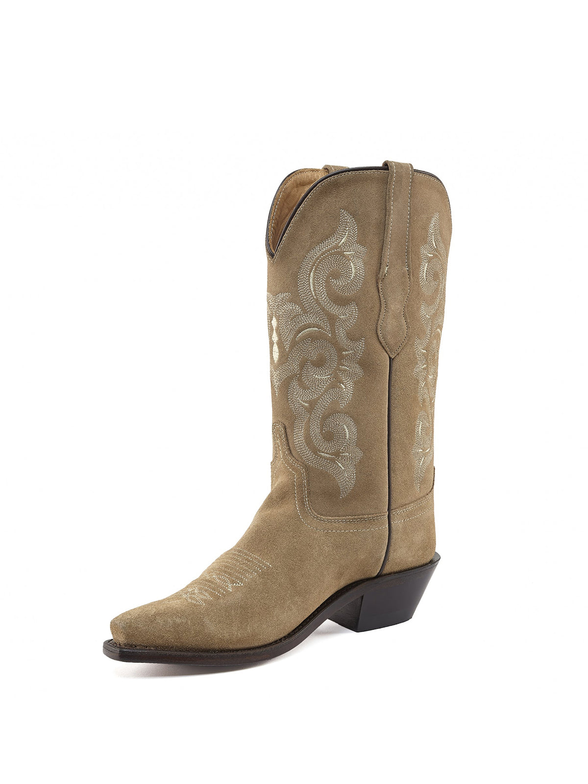 Tan Faux Suede Snip-Toe Embroidery Cowgirl Mid Calf Western Boots