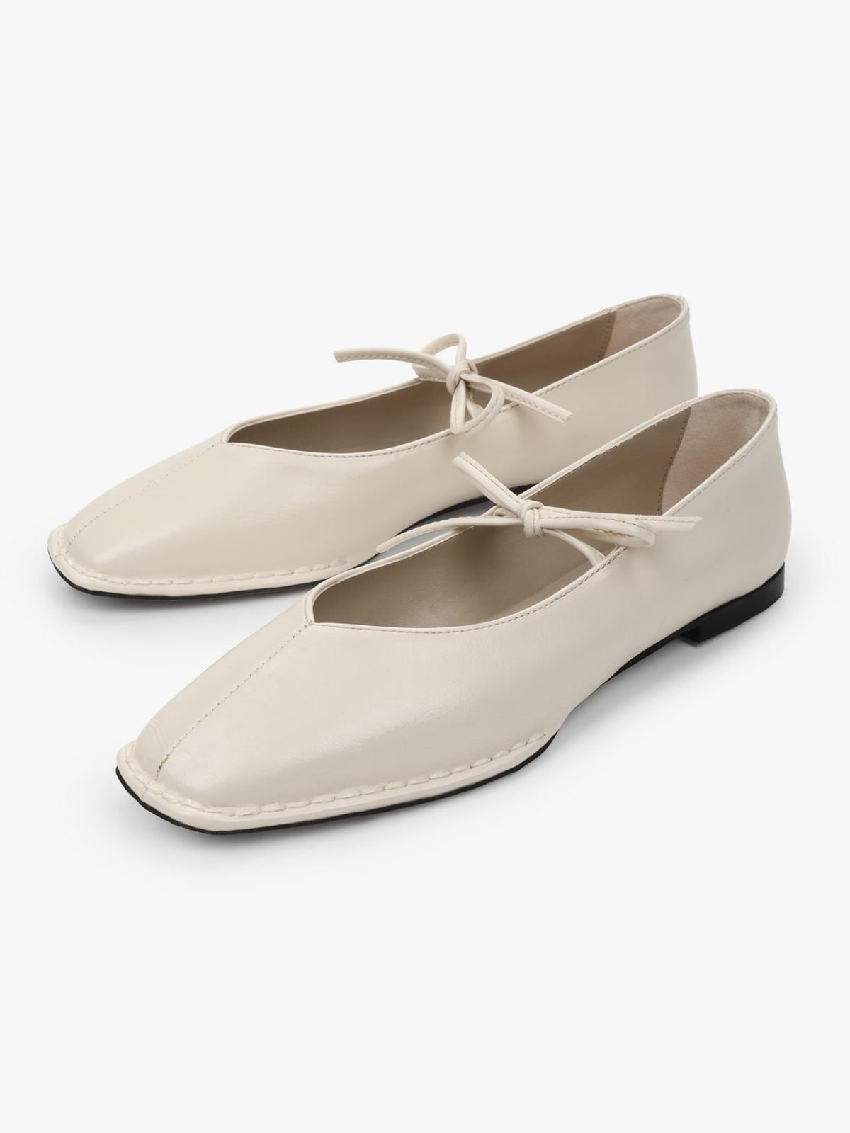 Ivory Square-Toe Classic Bridge Strap Slip-On Stylish Flats