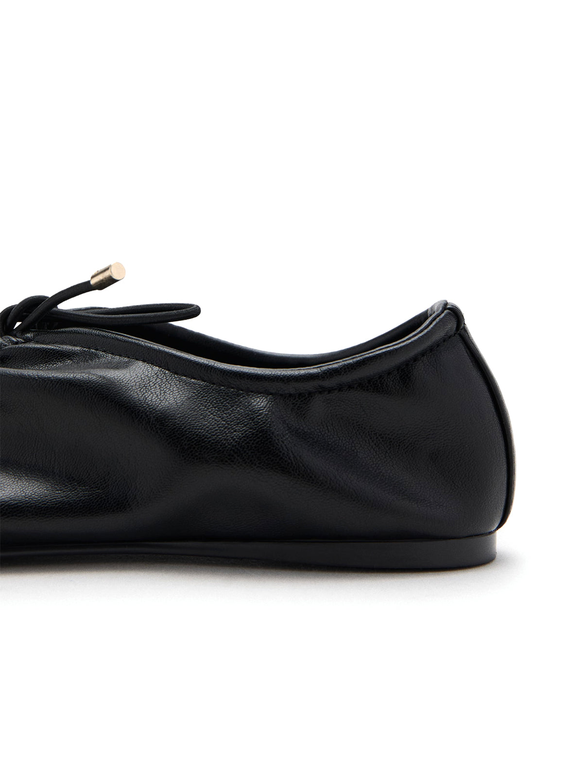 Black Square-Toe Mary Jane With Bow Ruched Ballet Flats