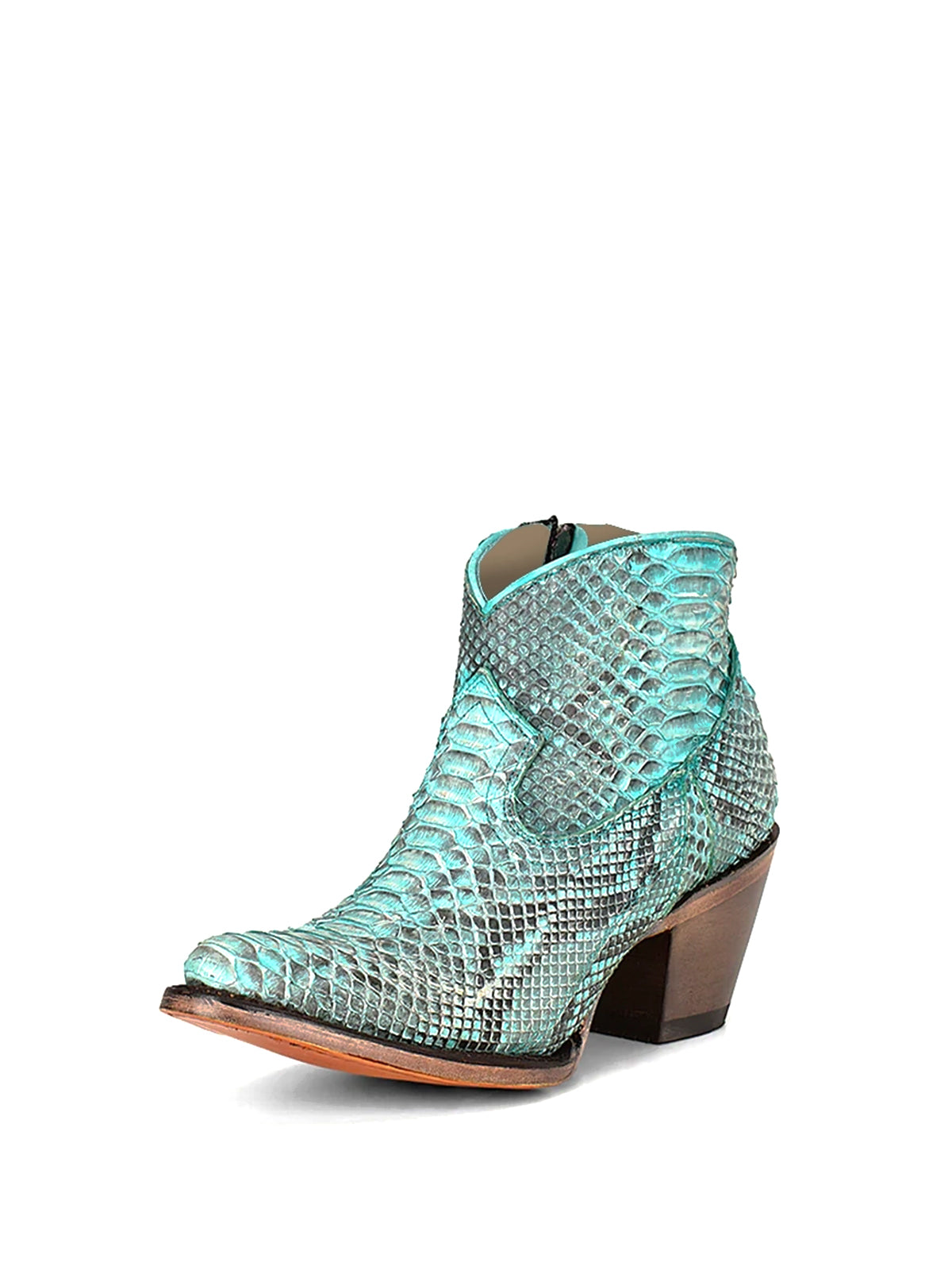 Snakeskin Almond-Toe Full-Zip Simple Ankle Cowgirl Boots
