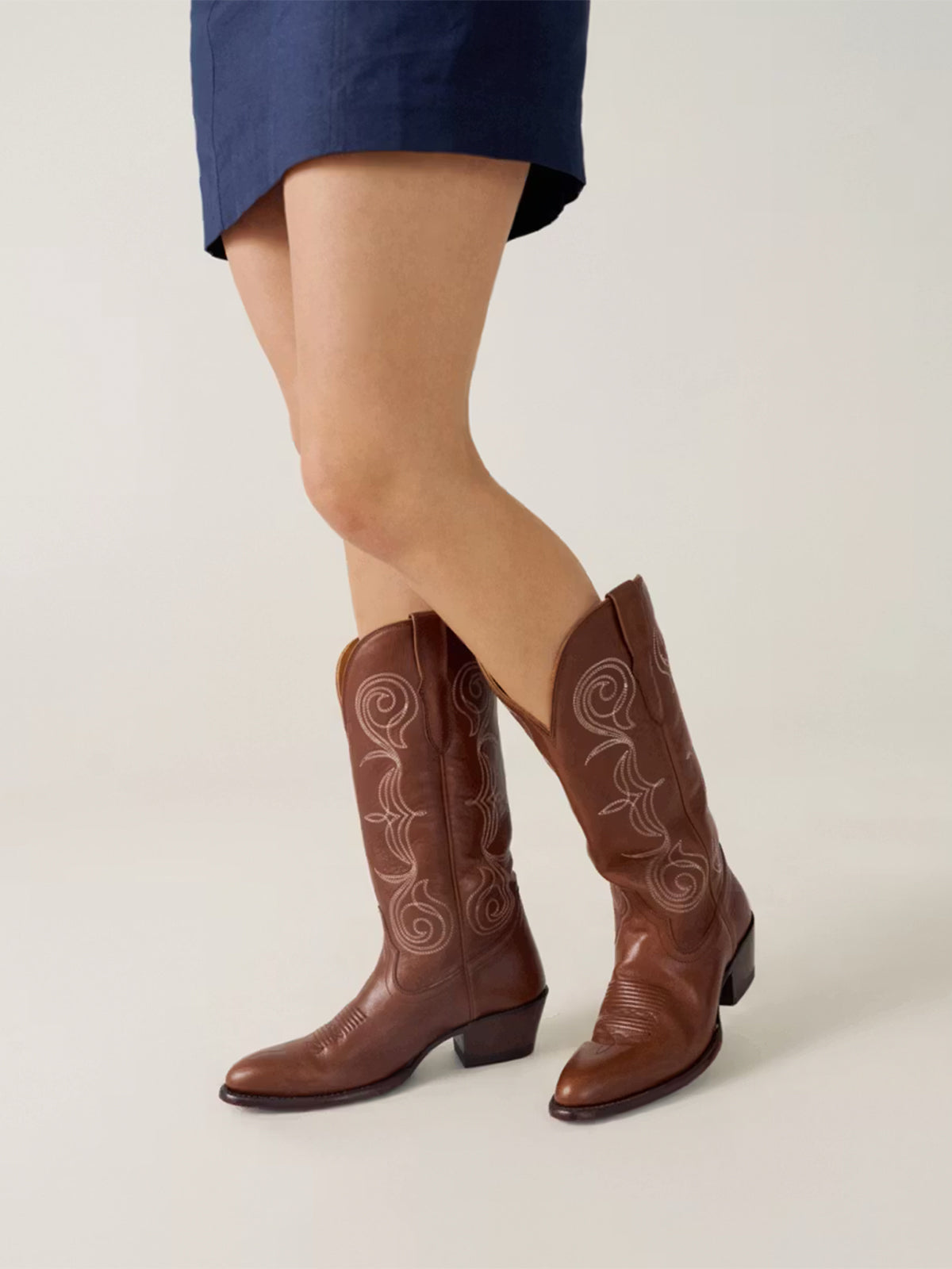 Saddle Round-Toe Knee High Wide Calf Embroidery Cowgirl Boots