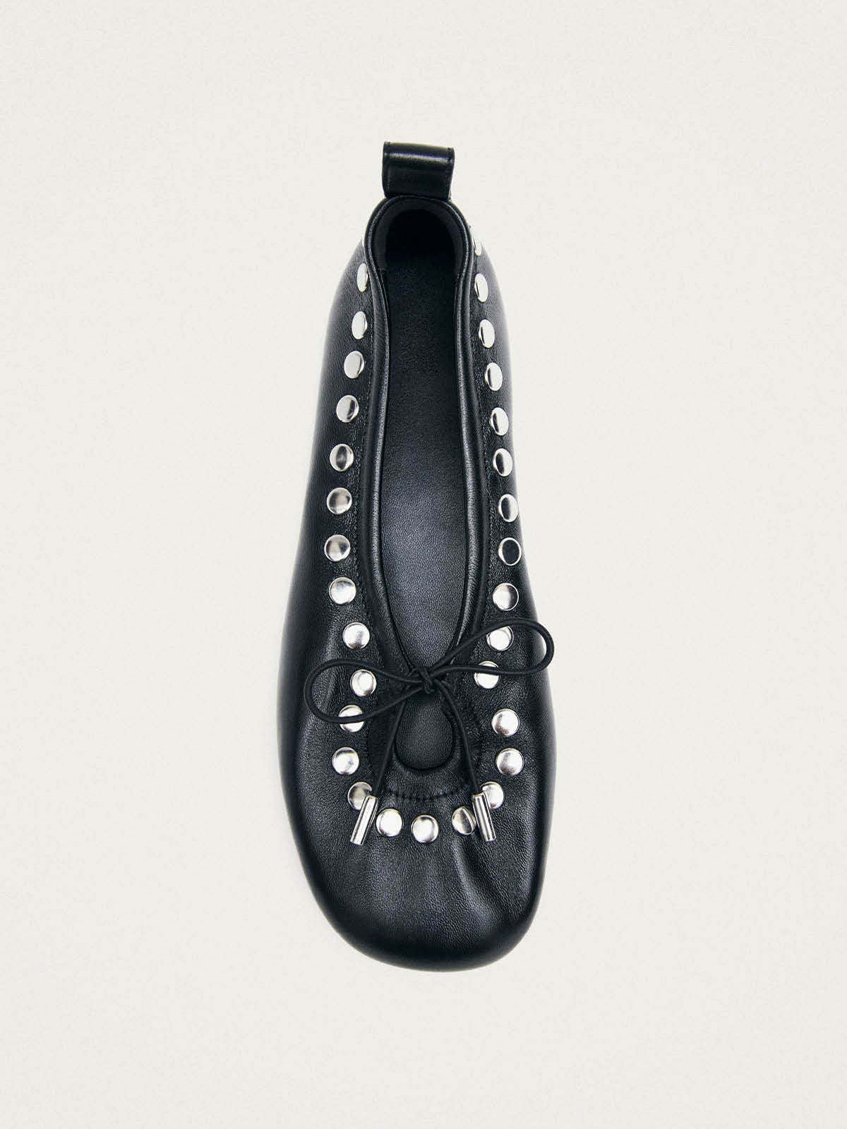 Black Square-Toe Side Studs And Front Bow Chic Ballet Flats