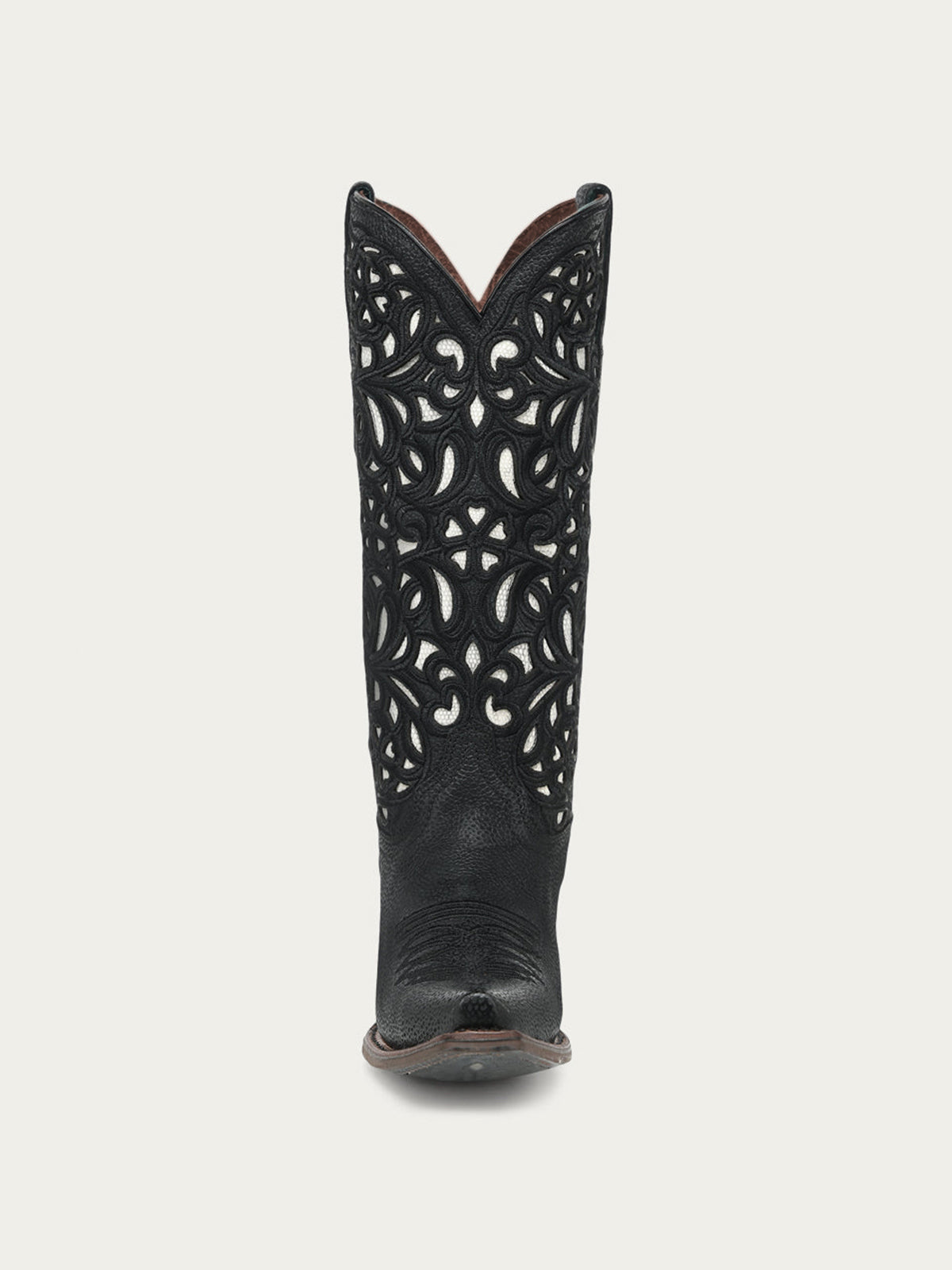 Black Snip-Toe Inlay And Floral Embroidery Chic Mid Calf Cowgirl Boots