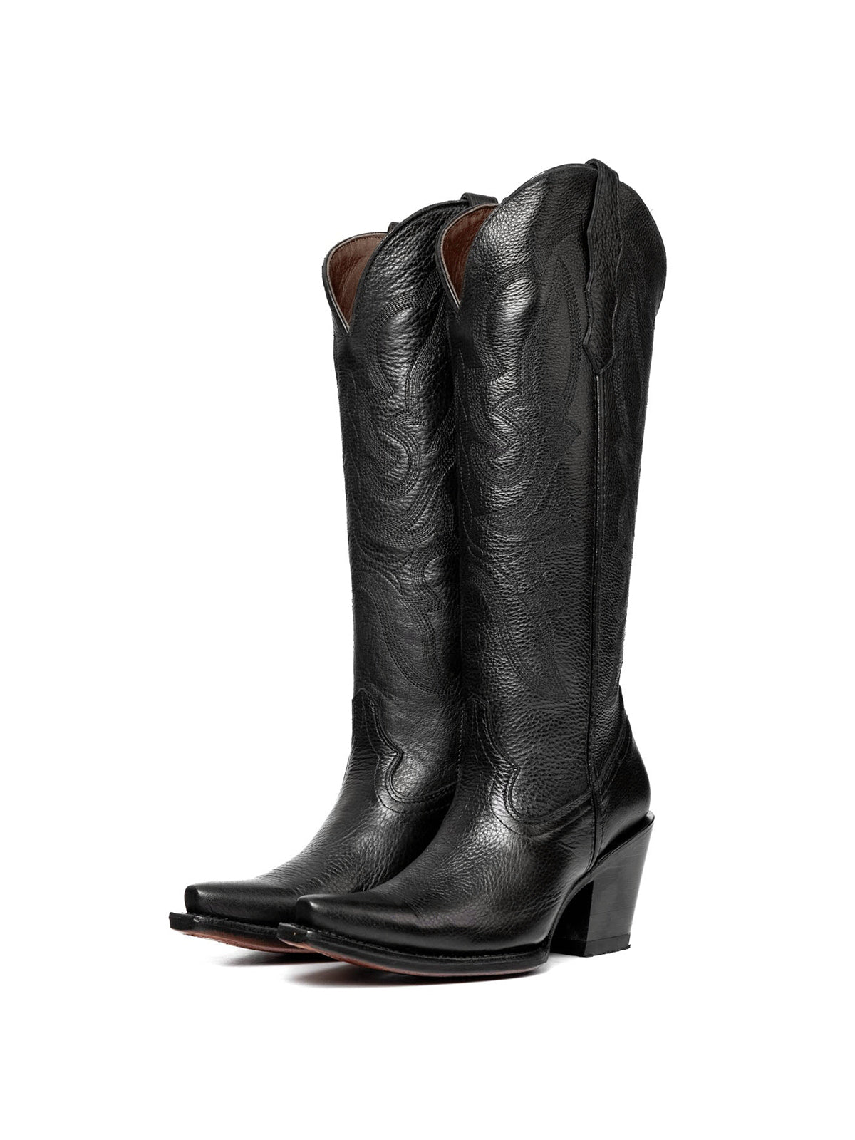 Western Snip-Toe Embroidery Half-Zip Knee High Chic Cowgirl Boots - Black