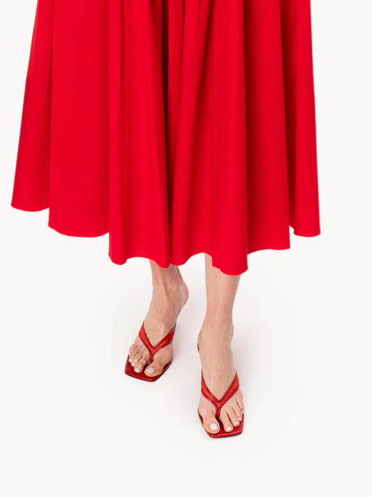 Red Vegan Leather And Mesh Square-Toe Flip-Flops Kitten Heels