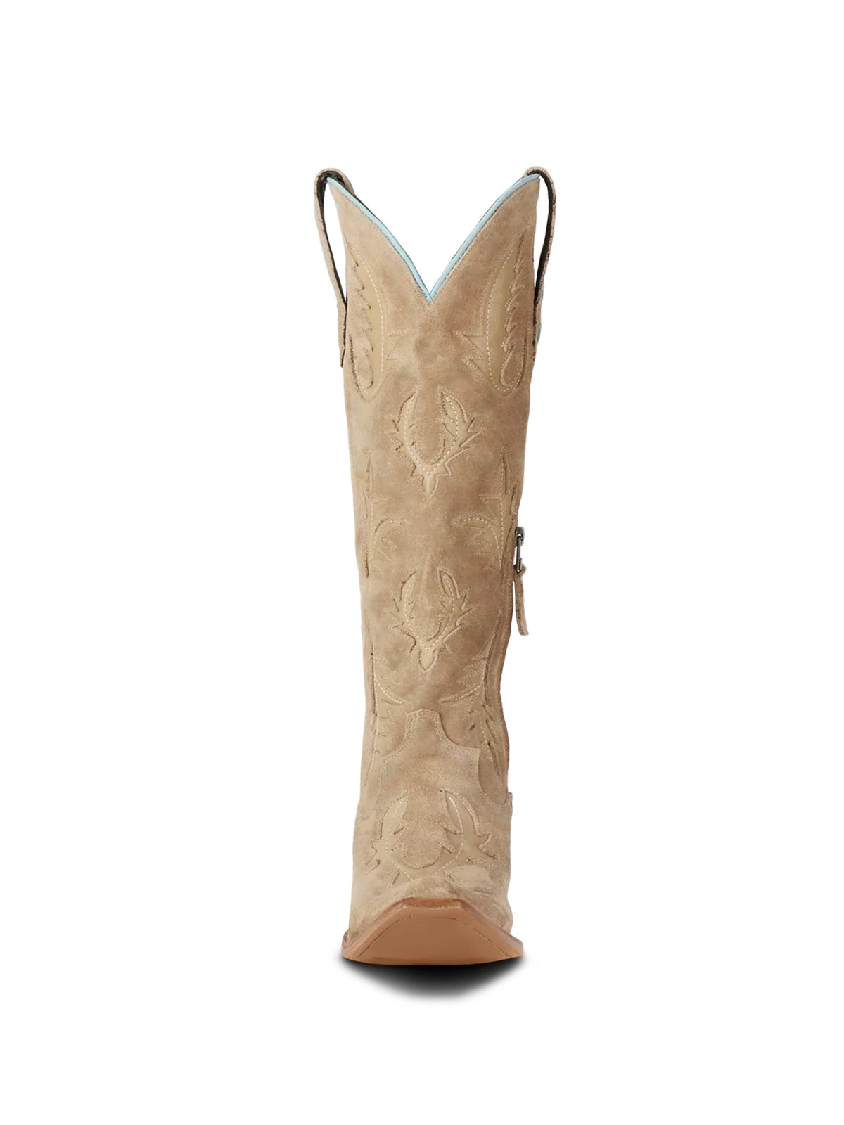 Half-Zip Snip-Toe Embroidery And Inlay Back Lace-Up Knee High Cowgirl Boots - Tan