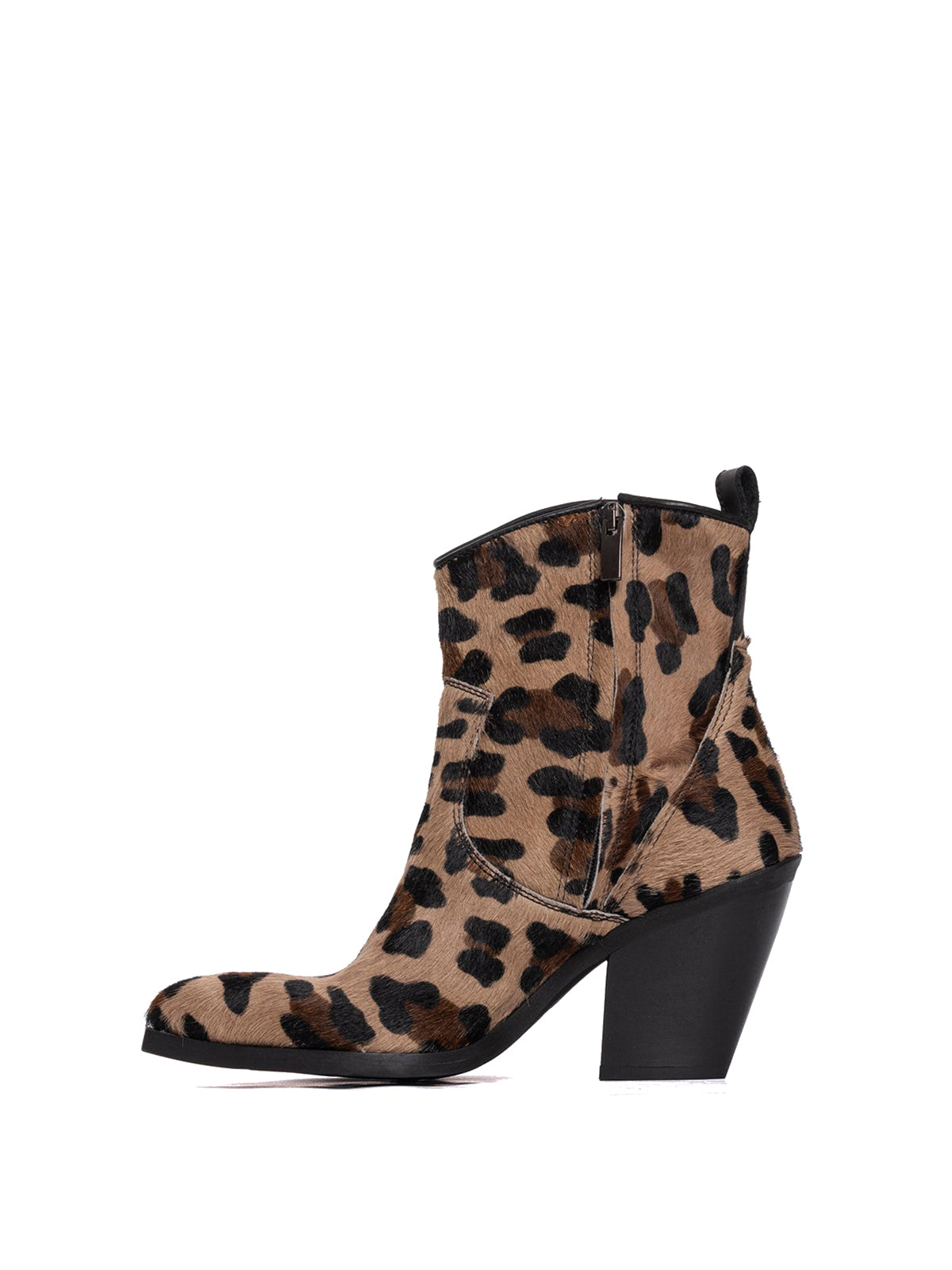 Leopard Pony Hair Snip-Toe Full-Zip Ankle Cowgirl Boots