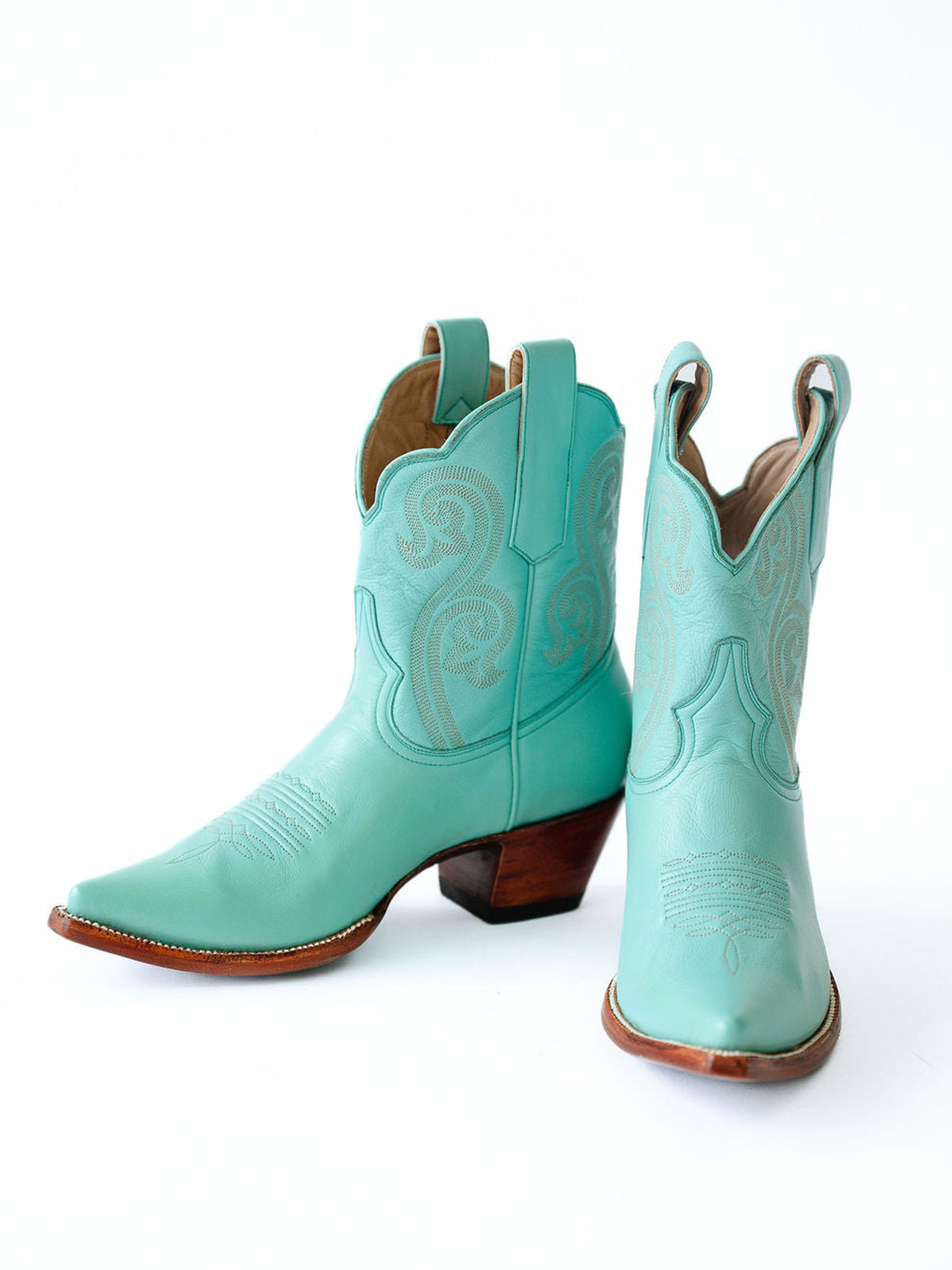 Green Almond-Toe Embroidery Ankle Booties