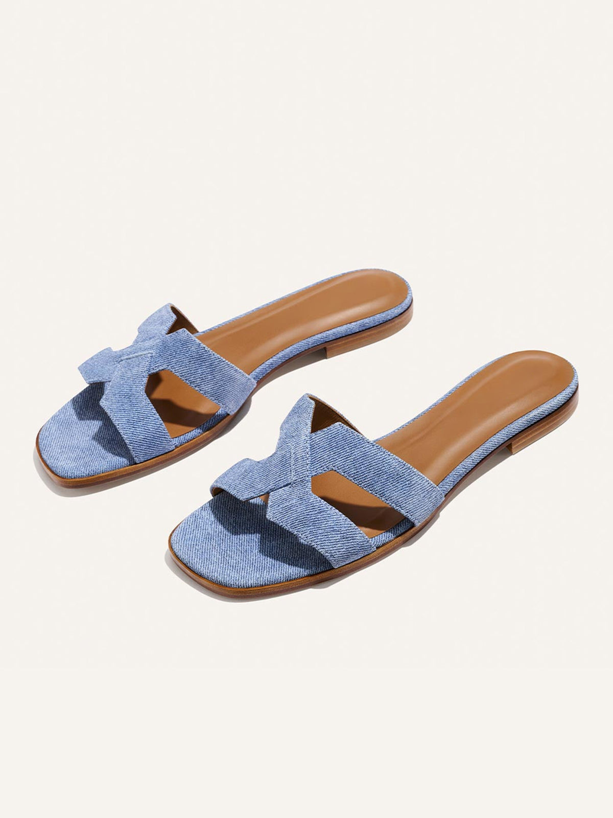 Blue Denim Square-Toe Stylish Backless Sandals Flats