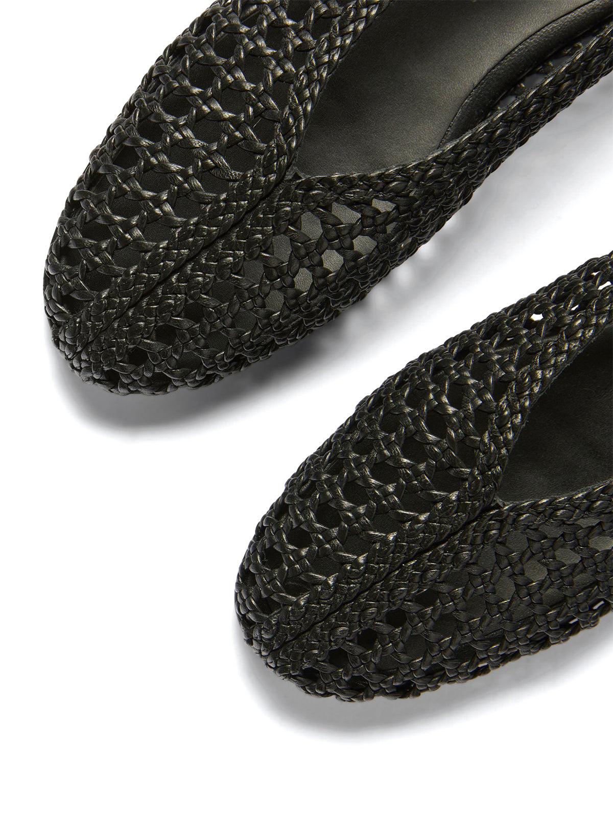 Black Woven Vegan Leather Chic Round-Toe Slip-On Ballet Flats