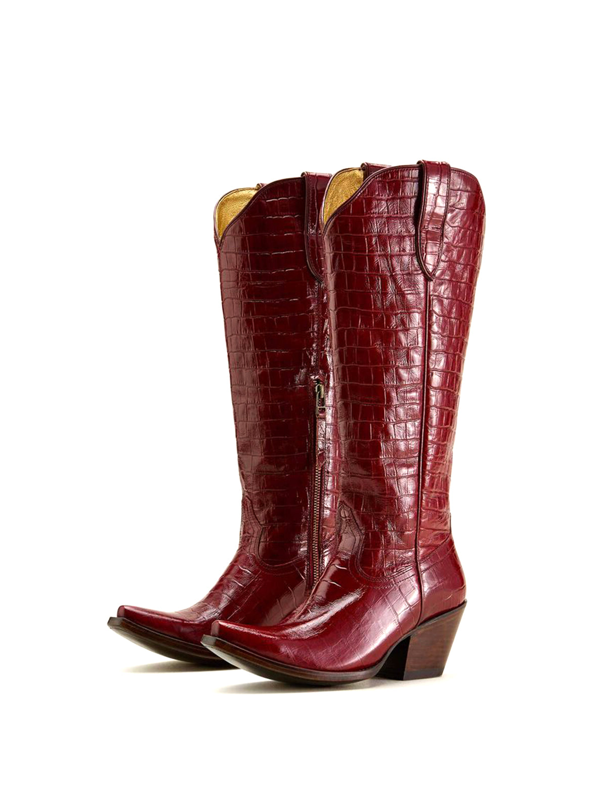 Dubonnet Crocodile Print Pointed Toe Western Cowgirl Knee High Boots