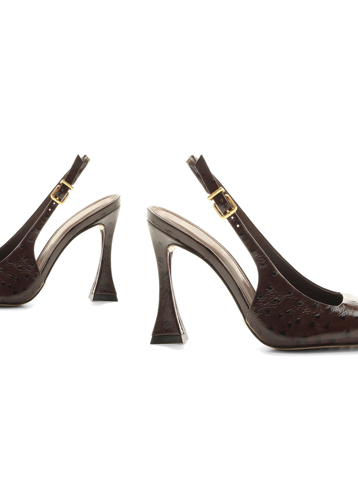 Maroon Ostrich Pattern Square-Toe Buckle Back Strap High Heels