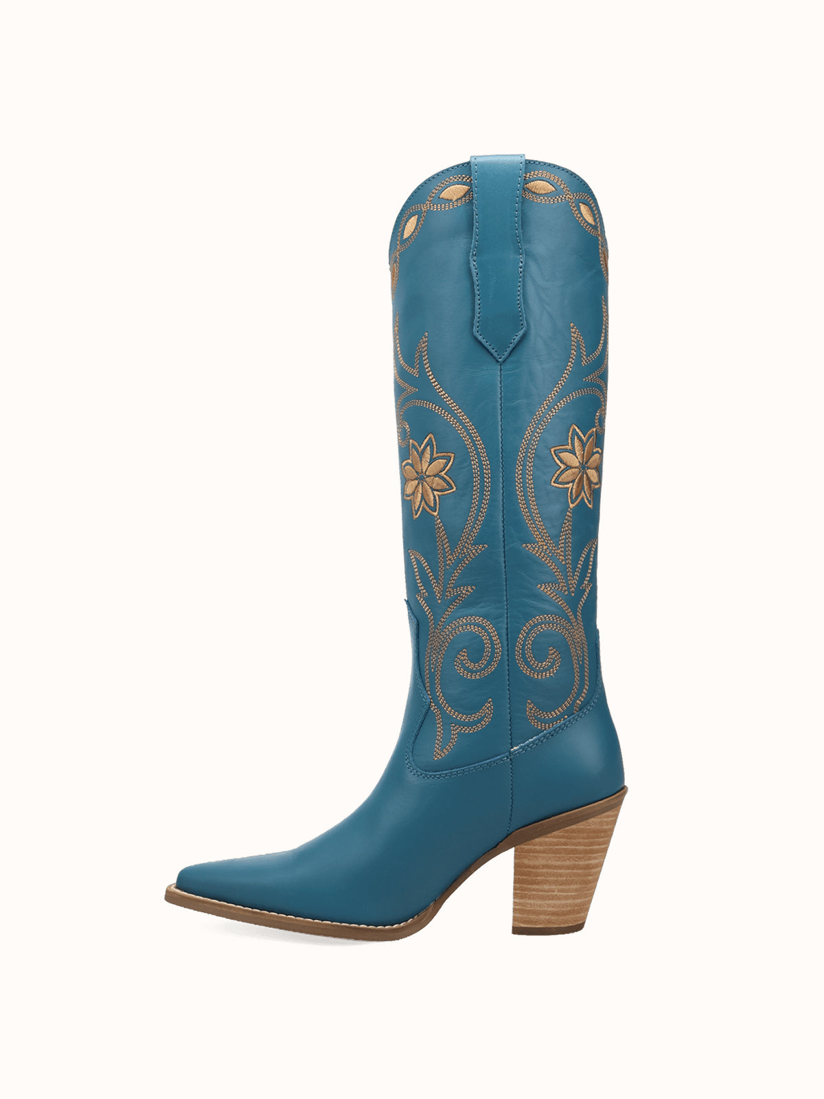 Snip-Toe Flowers And Chic Embroidery Wide Calf Knee High Cowgirl Boots - Blue