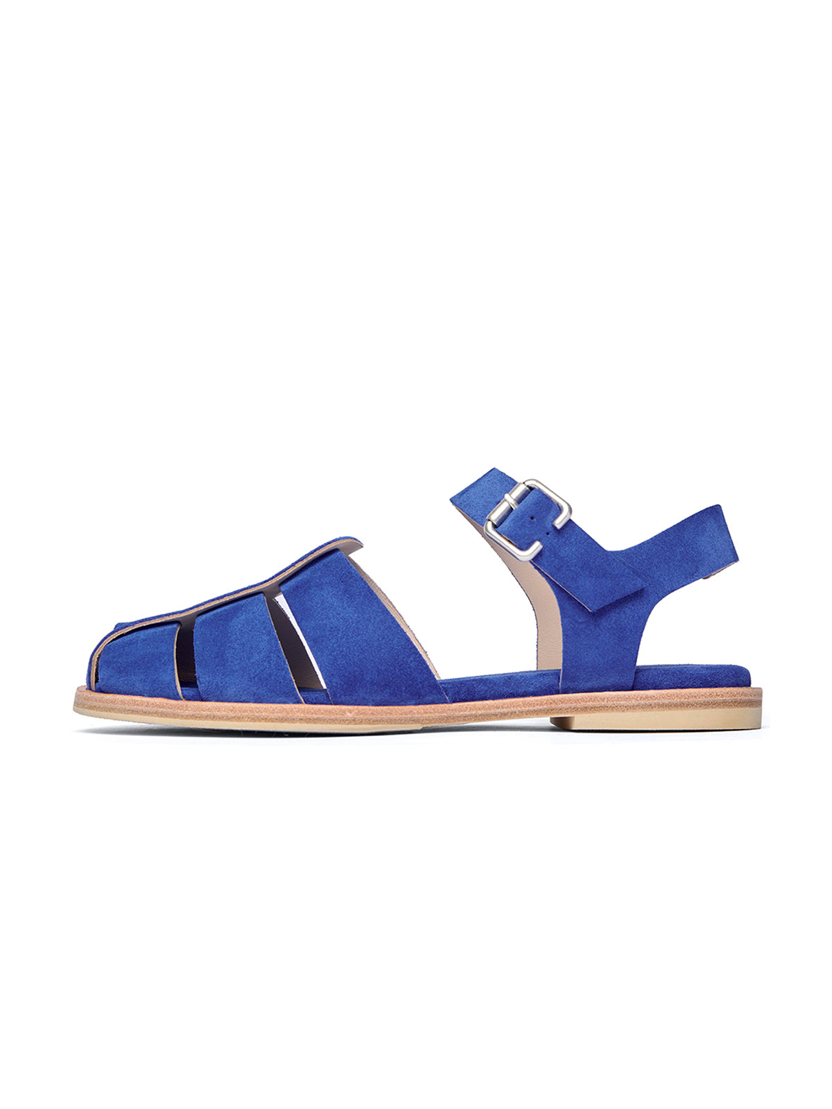 Dark Blue Faux Suede Round-Toe Fisherman Sandals Flats