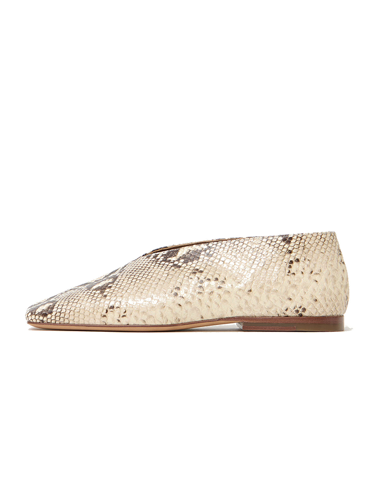 Snakeskin Print Vegan Leather Square-Toe Simple Slip-On Flats