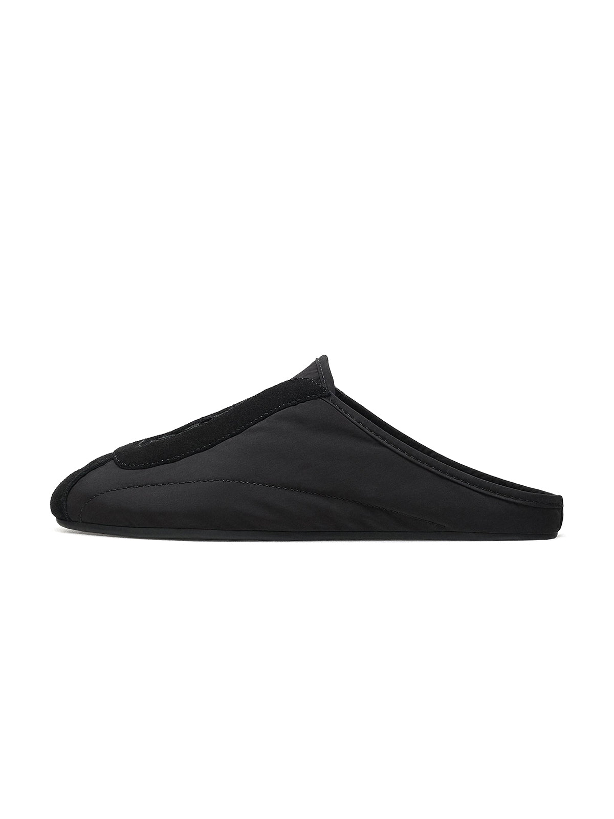 Black Cow Suede And Satin Round-Toe Lace-Up Backless Flats