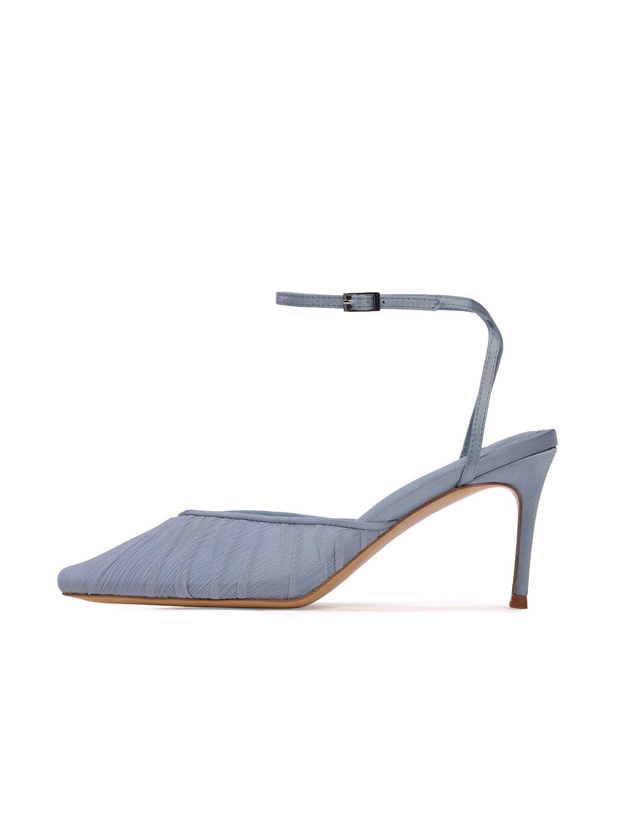 Blue Satin And Mesh Pointed-Toe Classic Ankle Strap High Heels
