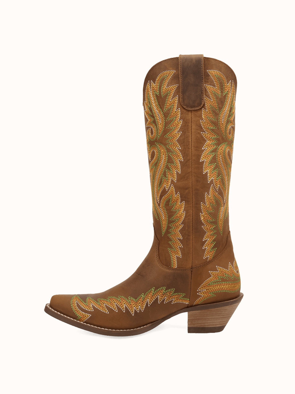 Brown Snip-Toe Chic Flame Embroidery Sleek Mid Calf Cowgirl Boots