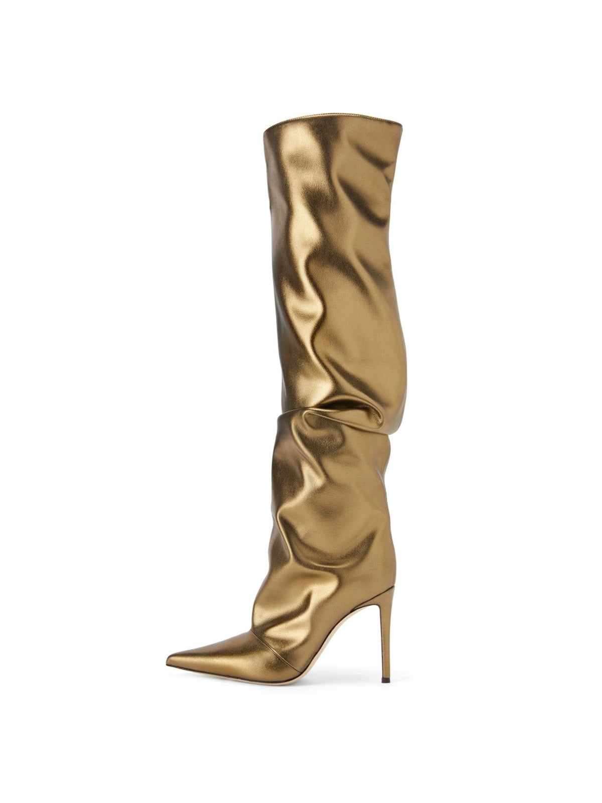 Metallic Bronze Pointed-Toe Sleek Wide Calf Knee High Stiletto Boots