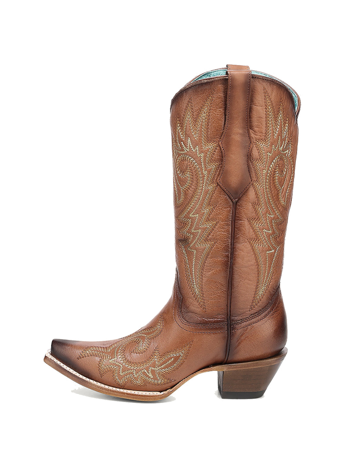 Brown Snip-Toe Flame Embroidery Mid Calf Classic Cowgirl Boots