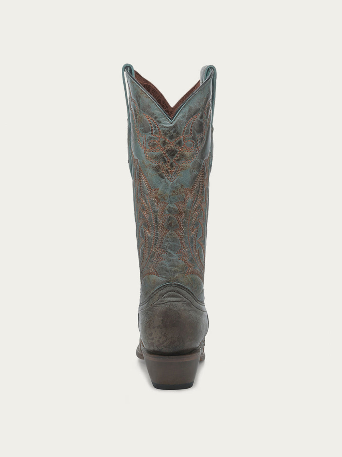 Distressed Turquoise Snip-Toe Vintage Embroidery Mid Calf Cowgirl Boots