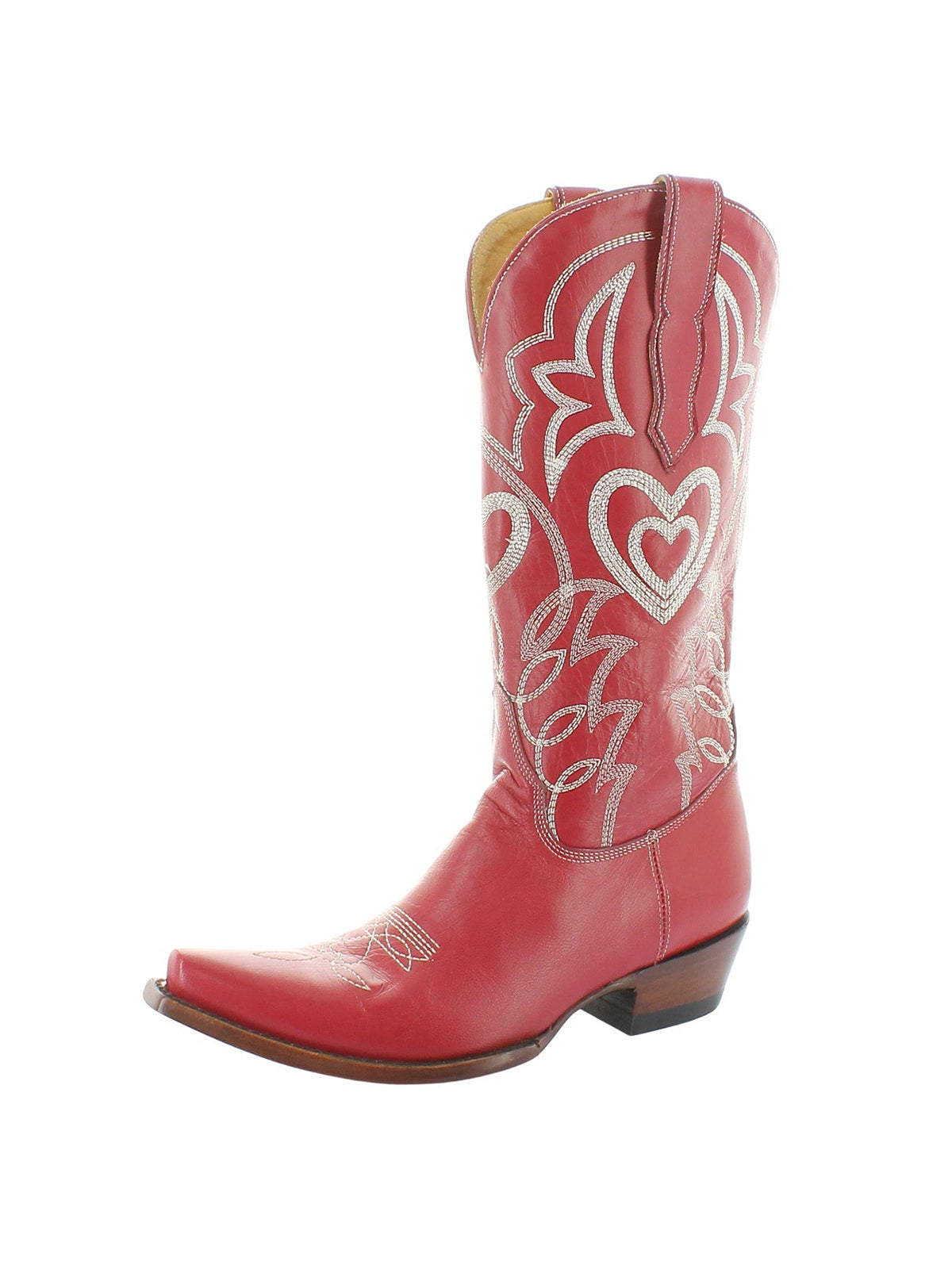 Red Snip-Toe Western And Heart Embroidery Half-Zip Mid Calf Cowgirl Boots