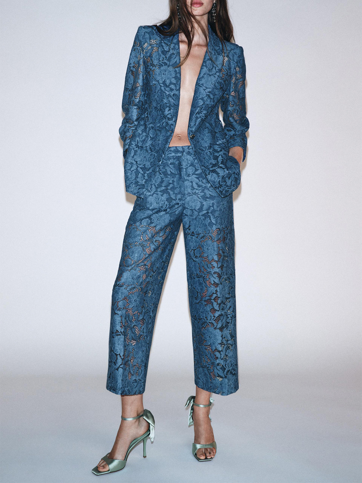 Green Satin Square-Toe Ankle Strap With Bow High Heels