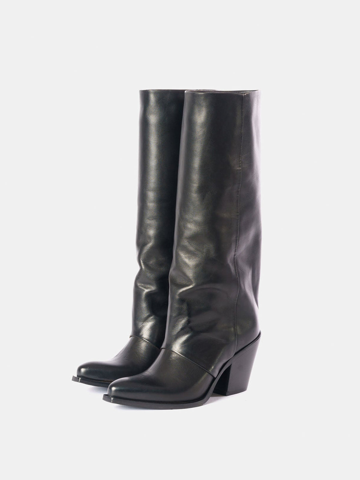 Black Snip-Toe Simple Wide Calf Knee High Classic Cowgirl Boots