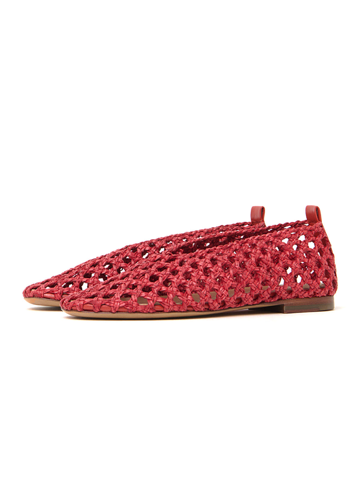 Red Woven Vegan Leather Round-Toe Simple Slip-On Flats