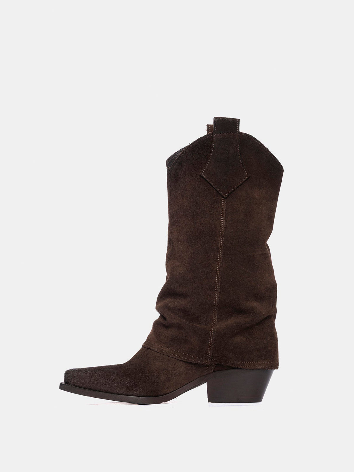 Brown Faux Suede Snip-Toe Side Lace-Up Mid Calf Cowgirl Boots