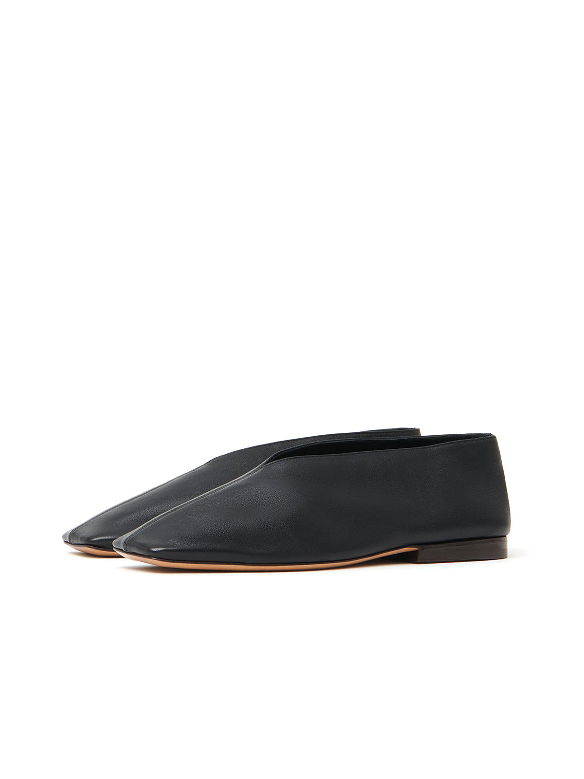 Black Square-Toe V-Cut Vamp Simple Flats