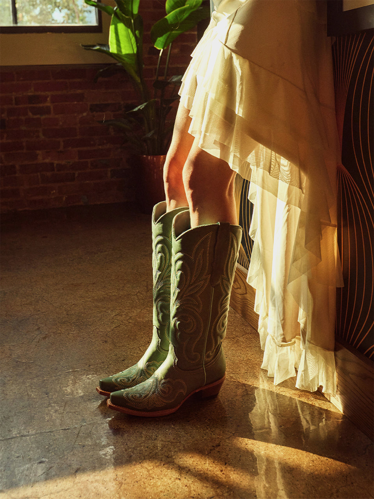 Aqua Snip-Toe Chic Western Embroidery Knee High Cowgirl Boots