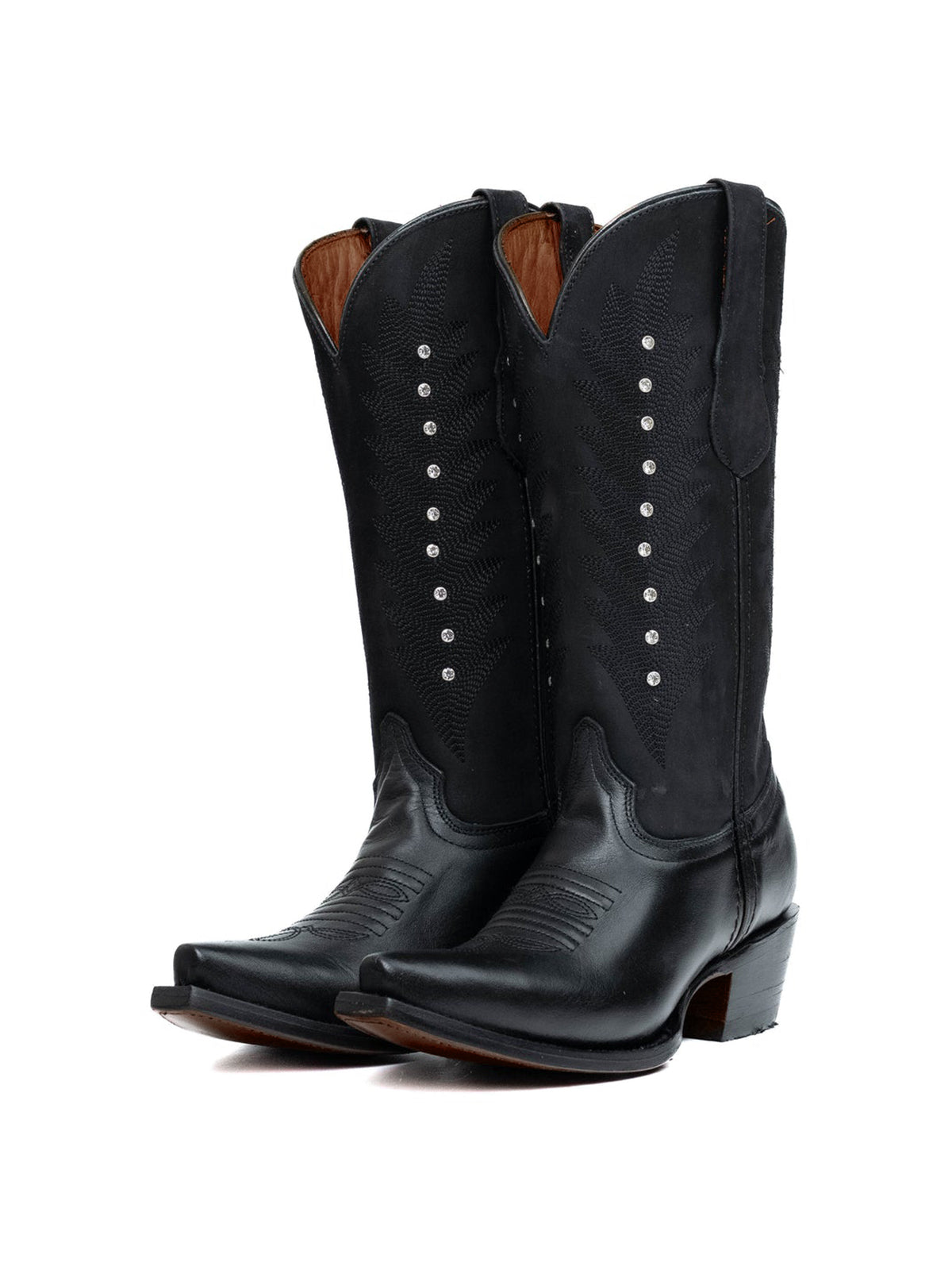 Black Western Snip-Toe Embroidery And Studs Mid Calf Chic Cowgirl Boots