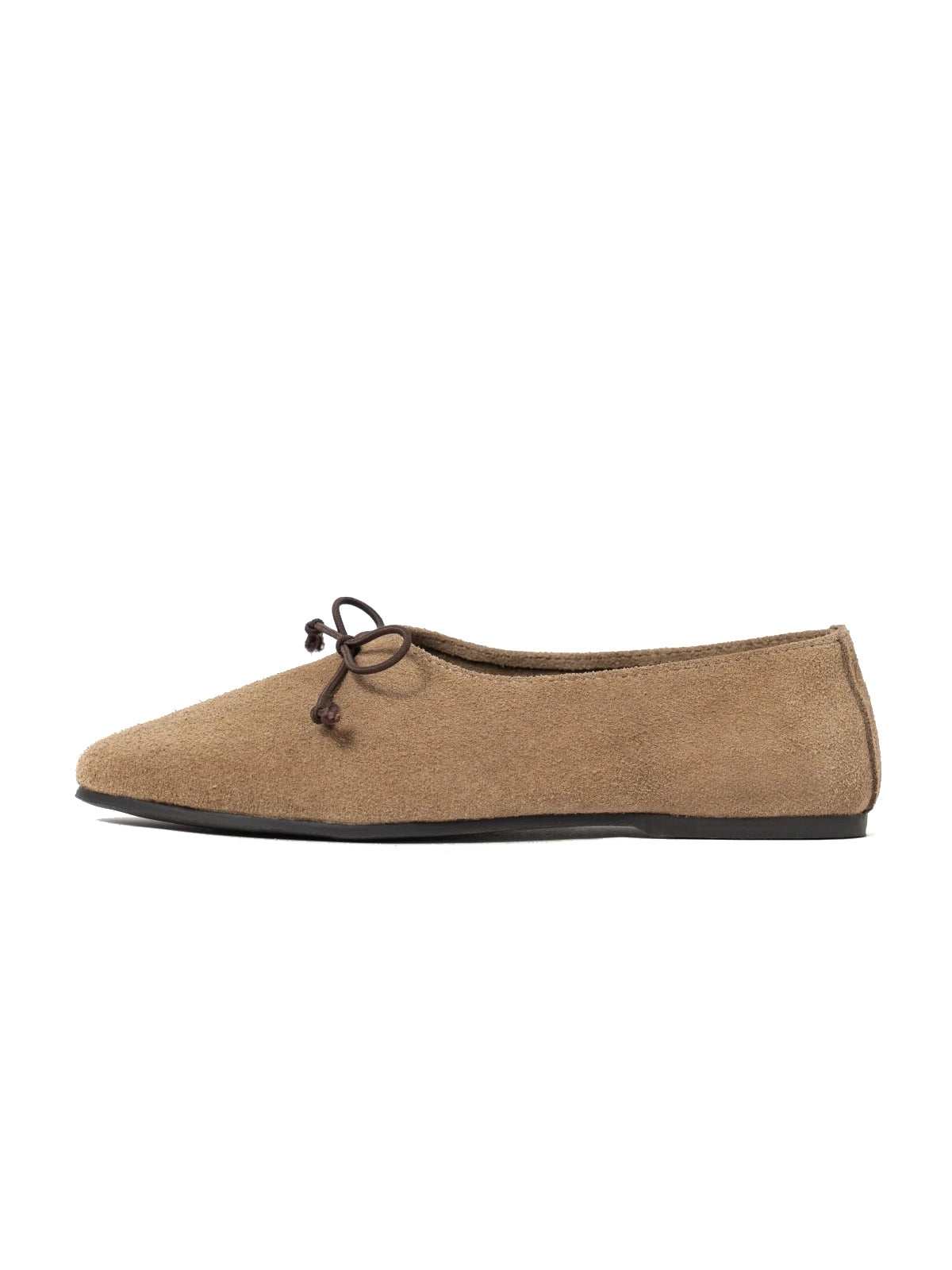 Light Khaki Cow Suede Round-Toe Front Bow Slip-On Flats