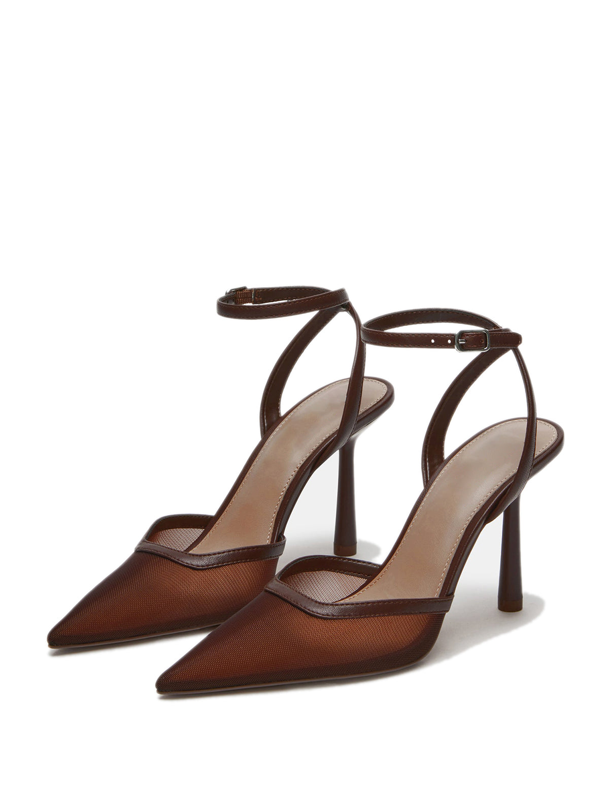 Mesh Pointed-Toe Ankle Strap Pumps High Heels - Green