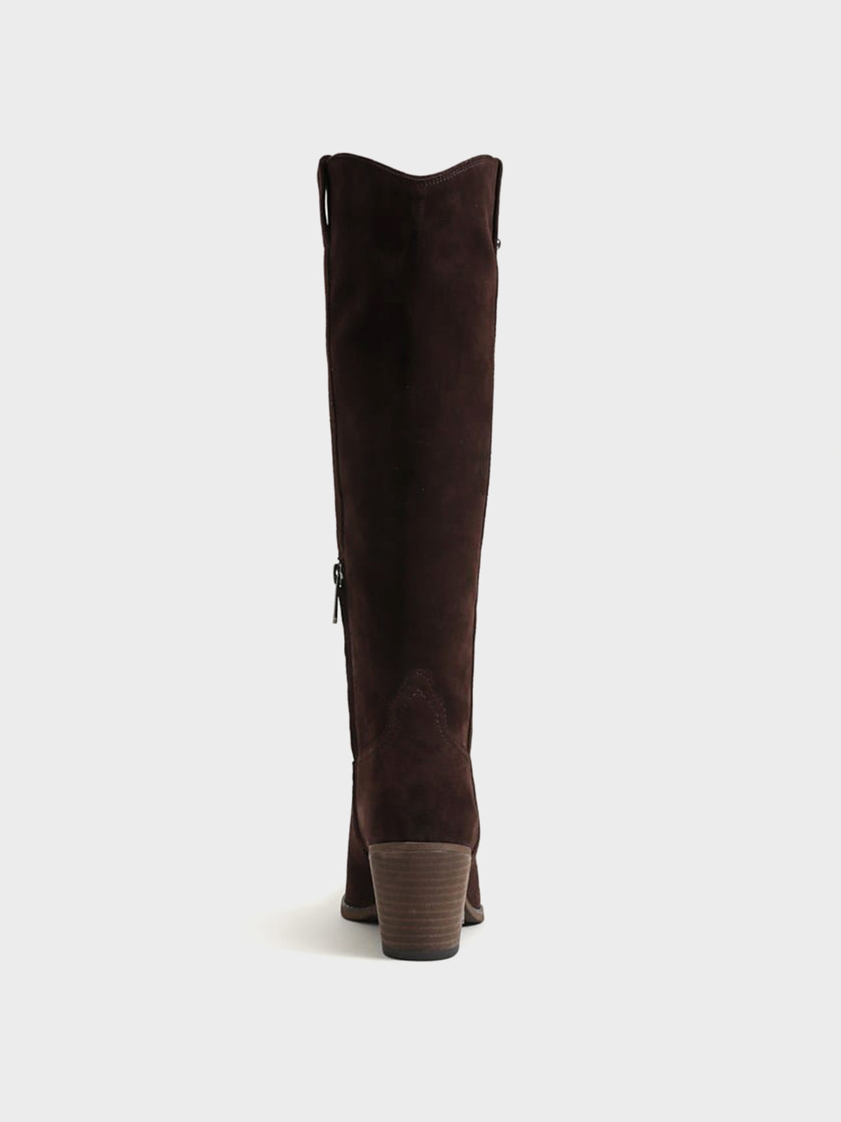 Pointed-Toe Chic Western Half-Zip Knee High Cowgirl Boots - Coffee Faux Suede
