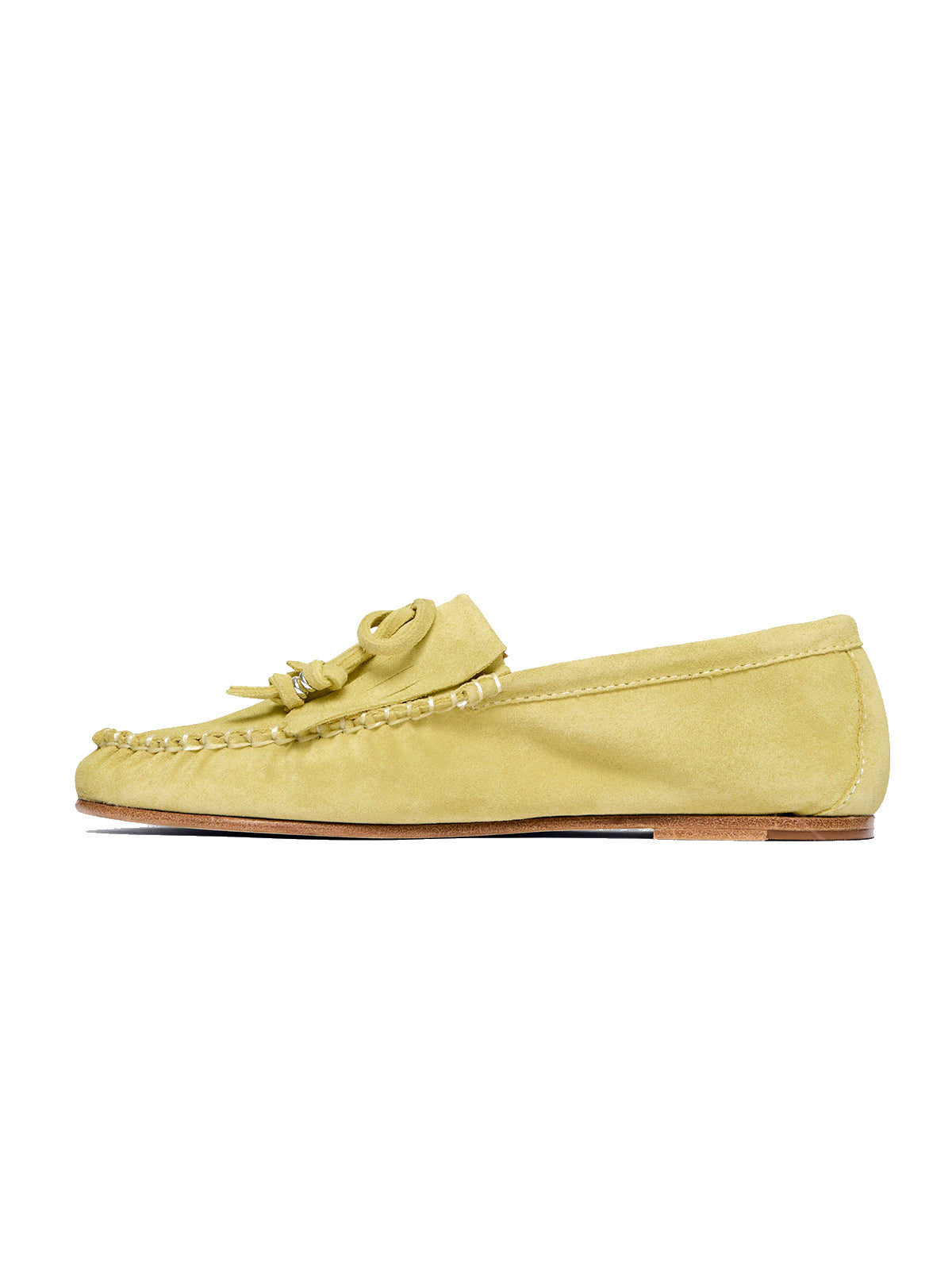 Yellow Cow Suede Round-Toe Front Bow And Fringe Flats