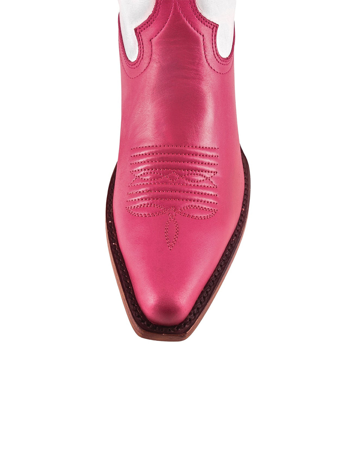 Contrast White And Berry Snip-Toe Simple Embroidery Classic Mid Calf Cowgirl Boots