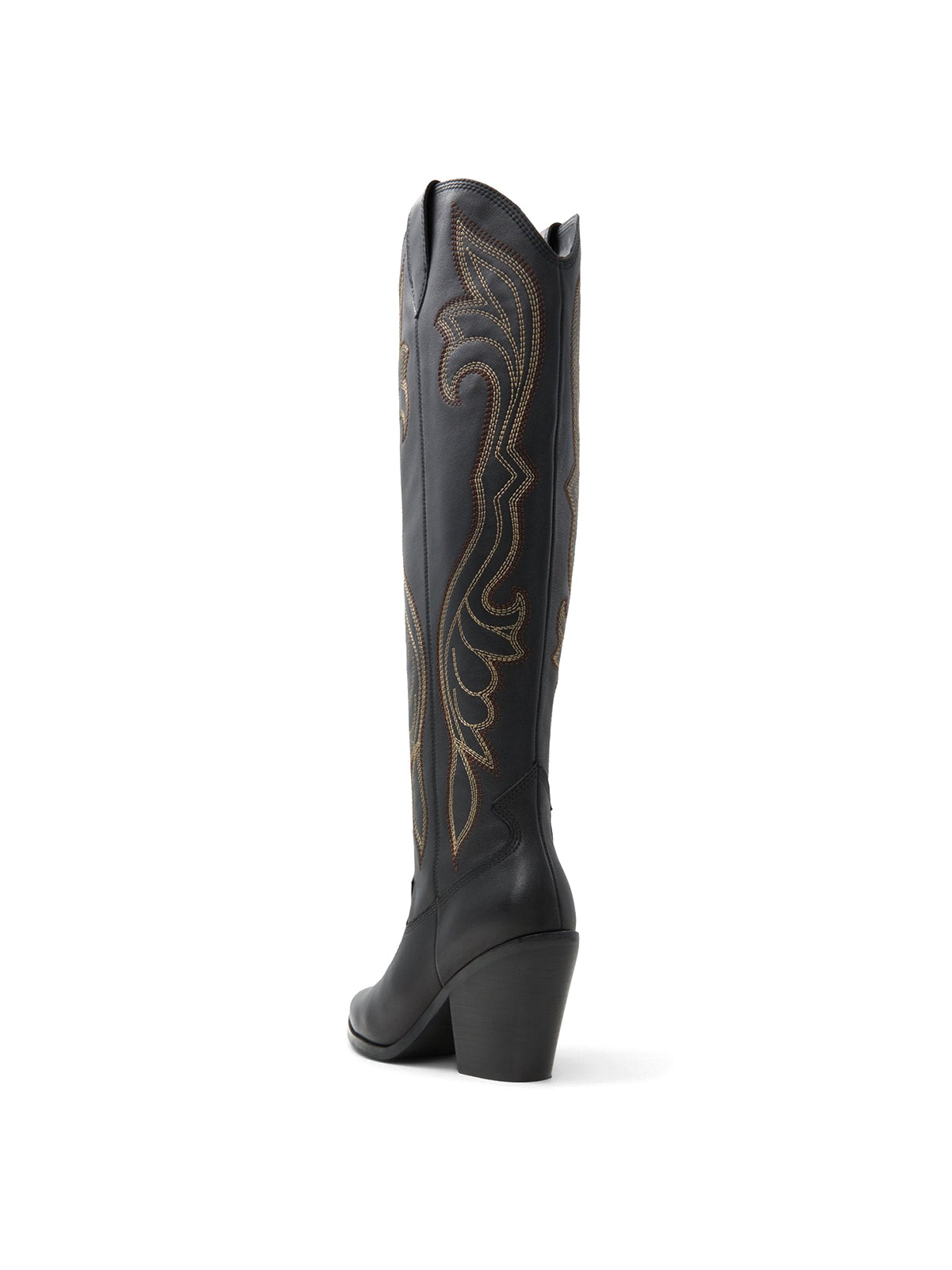 Black Pointed-Toe Embroidery Classic Half-Zip Knee High Cowgirl Boots