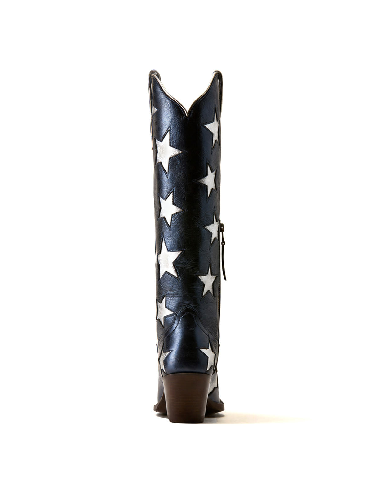 Metallic Blue Snip-Toe Silver Stars Inlays Chic Half-Zip Knee High Cowgirl Boots