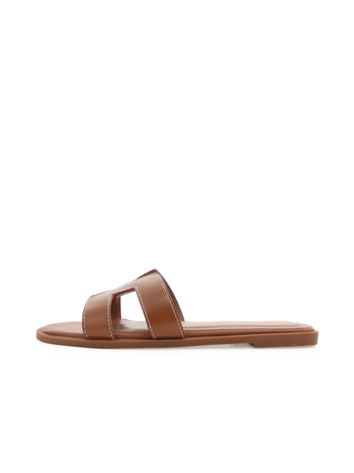Tan Open Square-Toe Slip-On Simple Sandals Flats