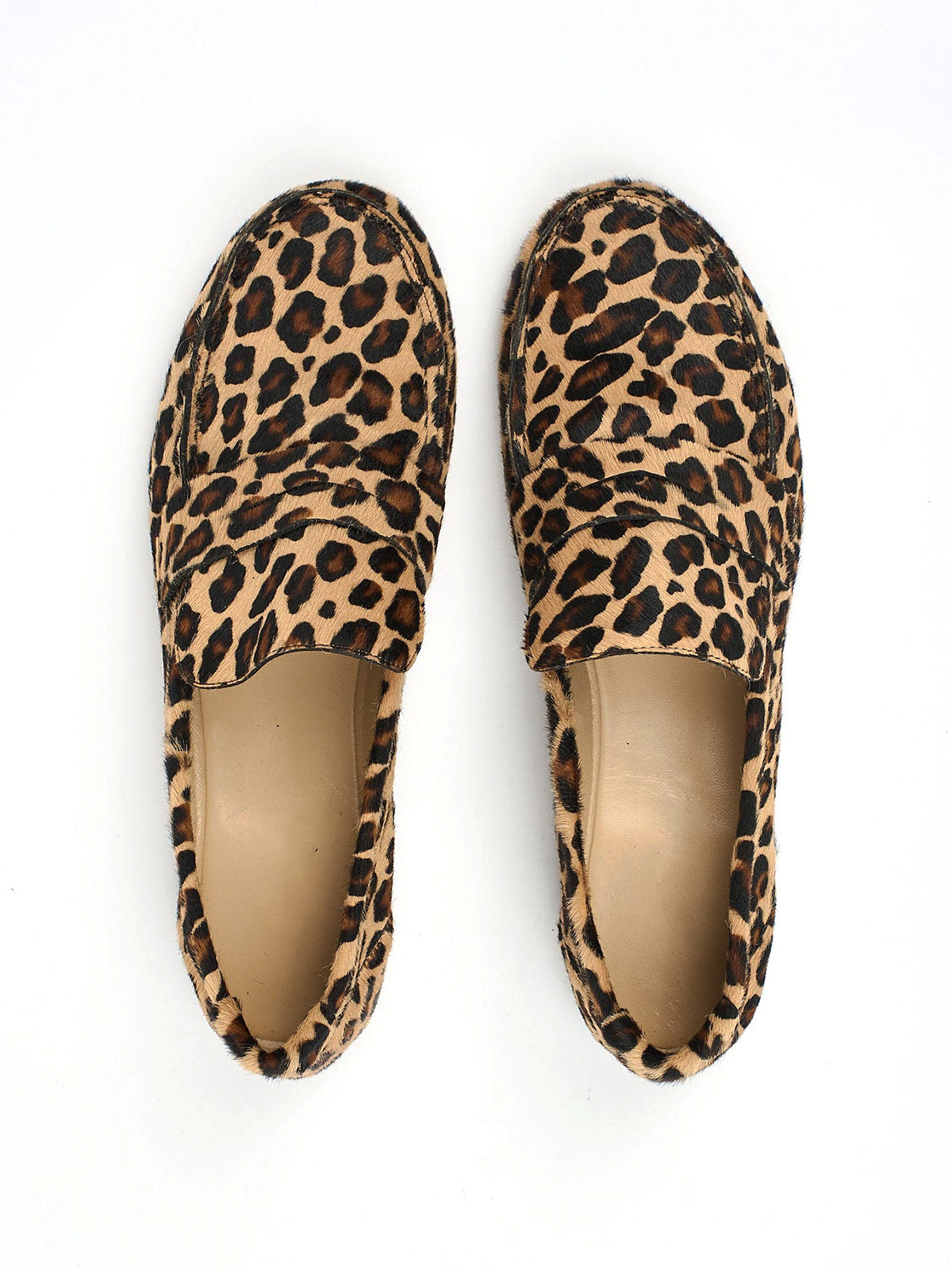 Leopard Pony Hair Vegan Leather Round-Toe Slip-On Chic Flats