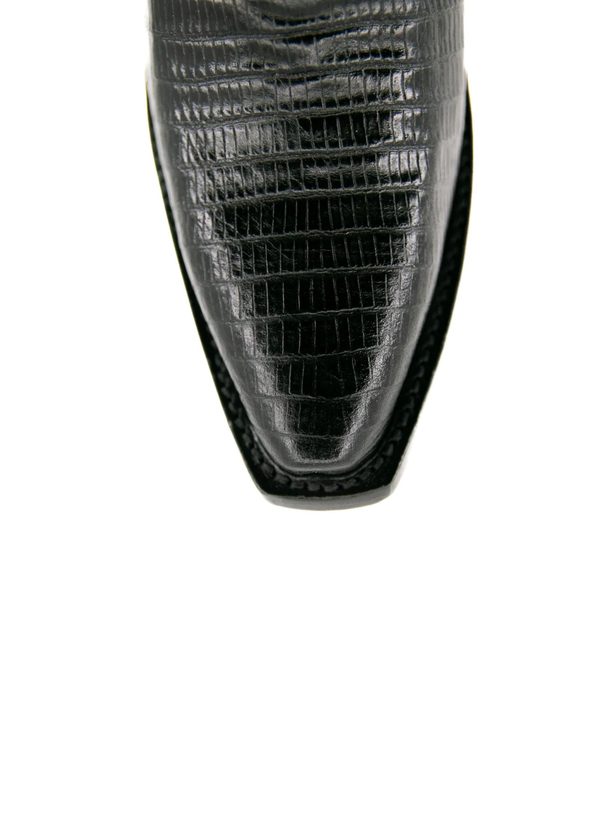 Black Contrast Vegan Leather And Lizard-Embossed Vegan Leather Snip-Toe Embroidery Half-Zip Knee High Cowgirl Boots